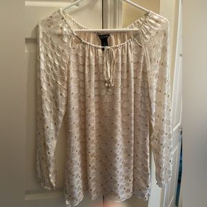 White House Black Market cream on cream dotted blouse